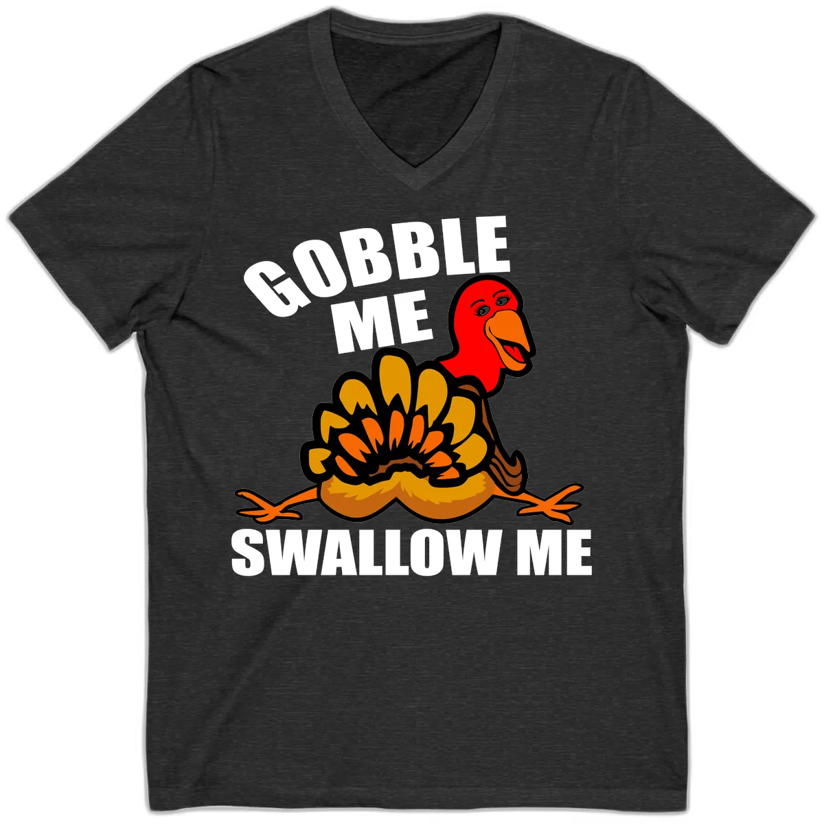 Gobble Me Swallow Me Turkey V-Neck in Dark Grey Heather